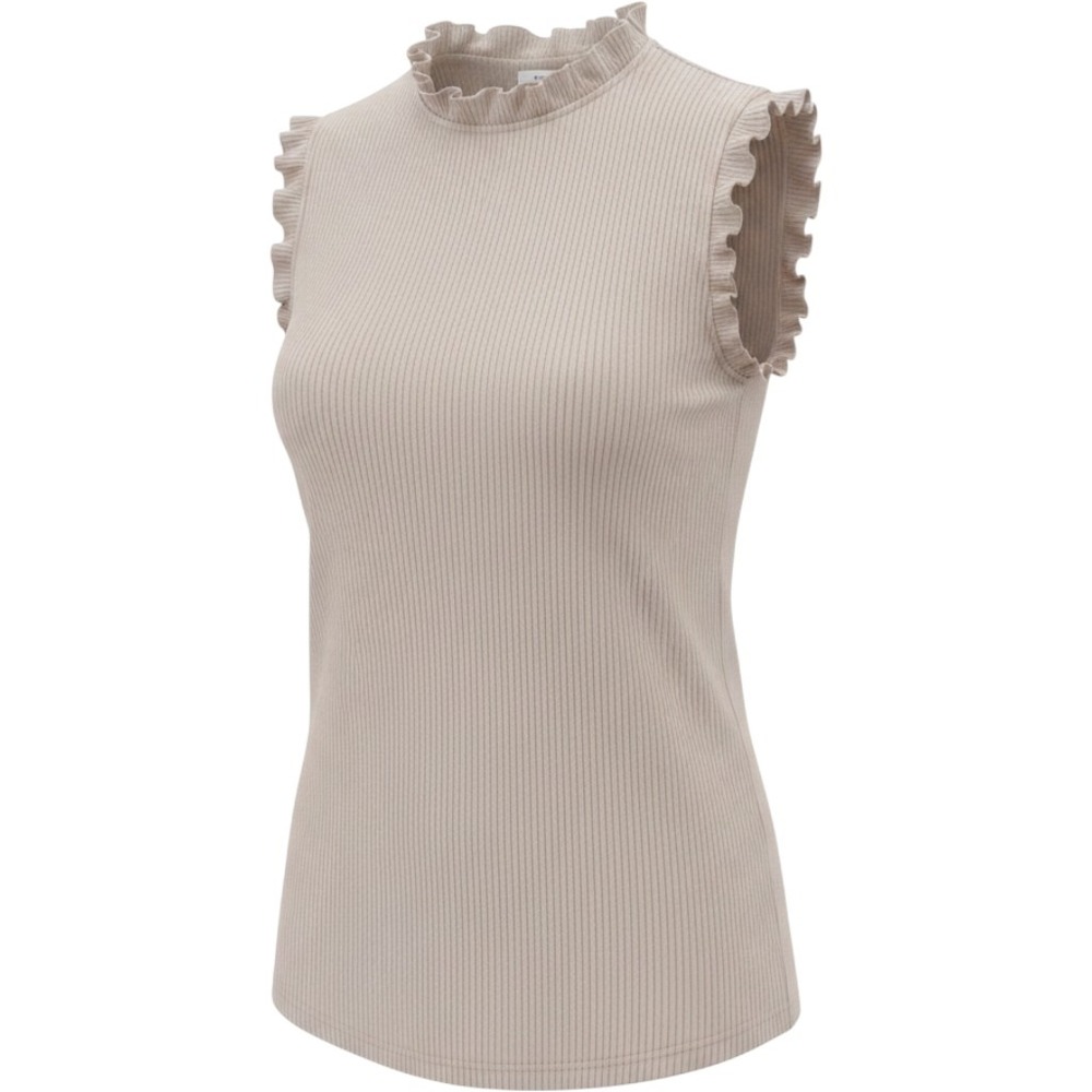 Maurices‎ Beige Ribbed Ruffle Trim Mock Neck Sleeveless Knit Top